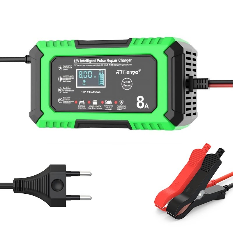 New Fully Automatic Car Battery Charger 12V 8A Batteries Charging for AGM GEL WET /LiFePO4 Lead Acid Battery Charger LCD Display