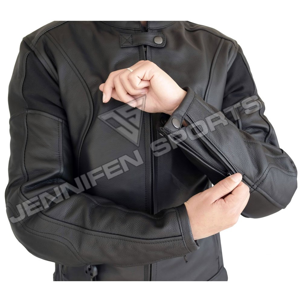 High Quality Motorcycle Women Leather Jacket On Front Genuine Zip Side Pockets Elbow Pads With Satin Lining Used Inside Jacket