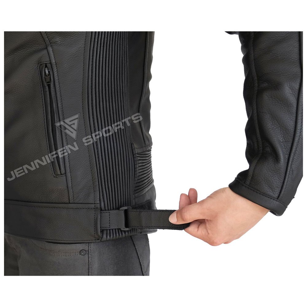 High Quality Motorcycle Women Leather Jacket On Front Genuine Zip Side Pockets Elbow Pads With Satin Lining Used Inside Jacket