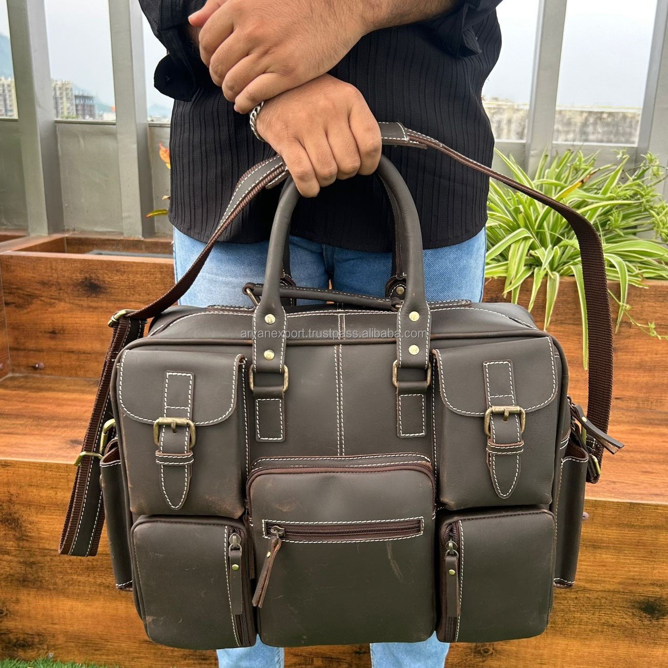 New Custom Vintage Real Cowhide Leather Satchel Crossbody Messenger Bags Full Grain Genuine Leather Motorcycle Side Bag For Men