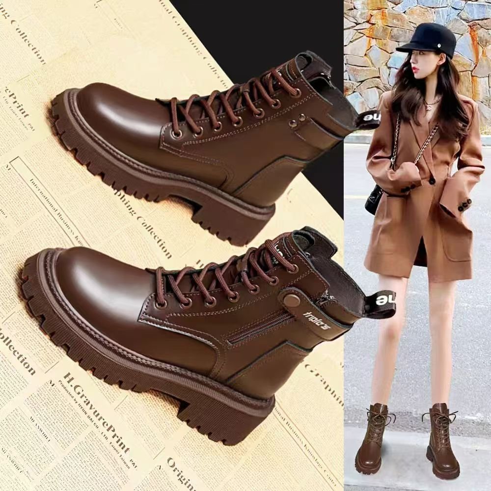 Leather Martins Women English Wind Spring and Autumn 2024 New Small Thick Bottom Brown Short Boots Motorcycle Boots
