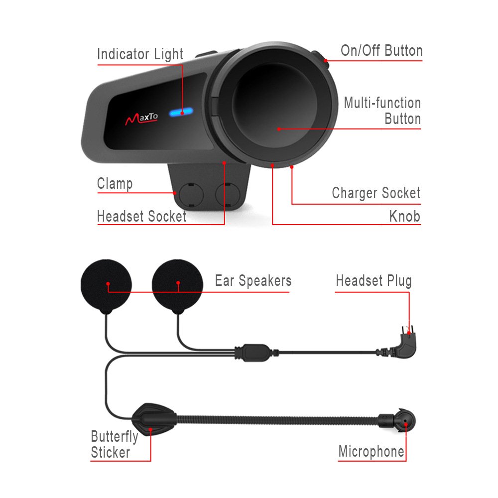 YIR REFIT Maxto M2 helmet headset intercom 6 people 1000 meters intercom paired any brand motorcycle headset